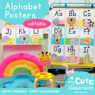Alphabet Posters Rainbow Editable Classroom Decor by From the Pond