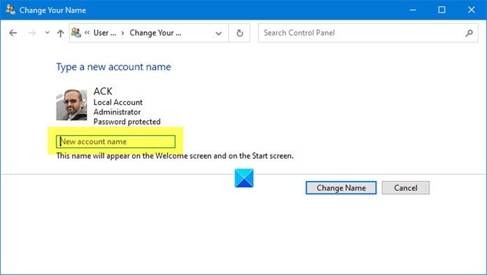 사용자 계정 이름 변경 Windows 10