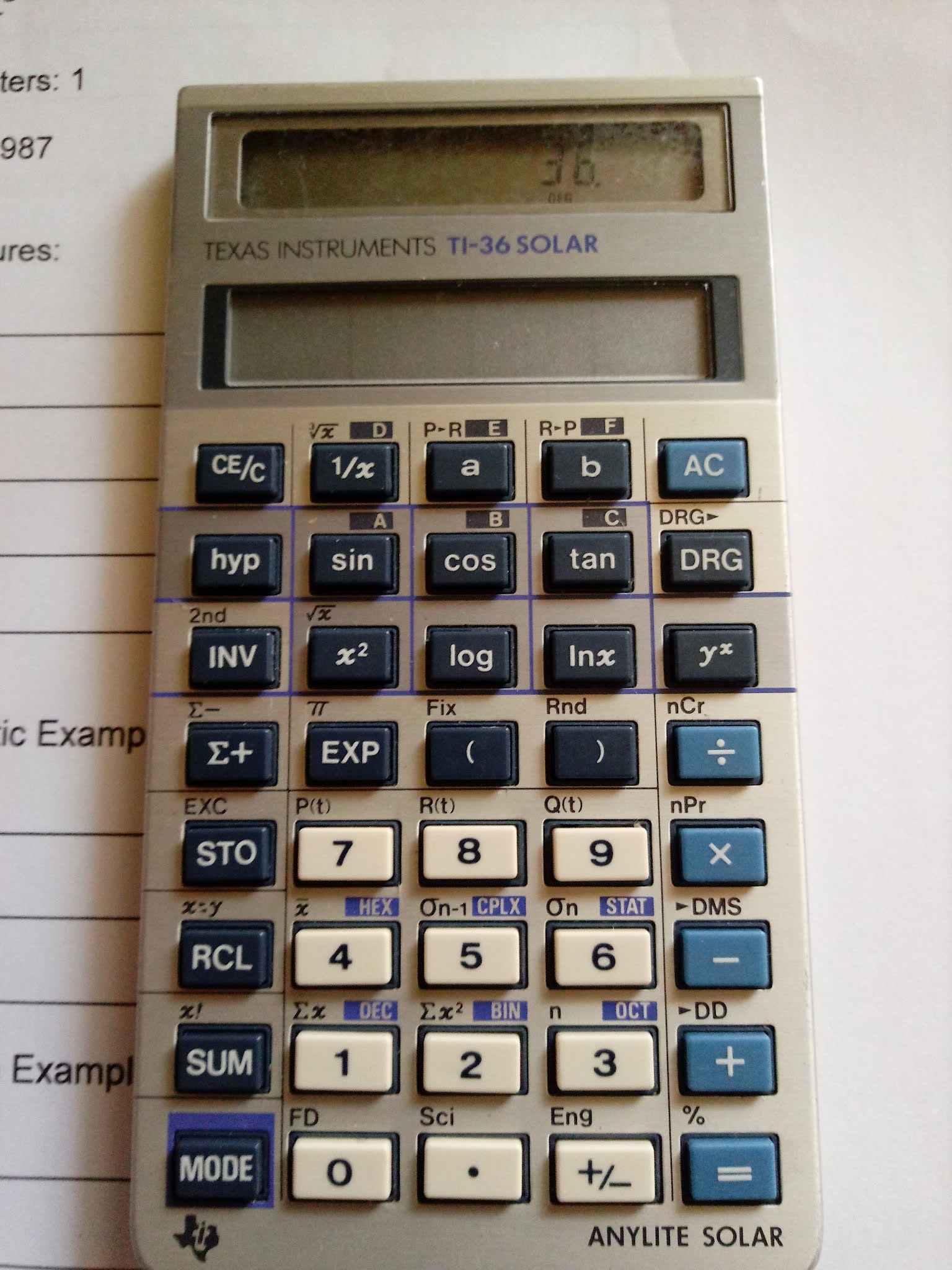 Eddie's Math and Calculator Blog: Retro Review: TI-36 Solar