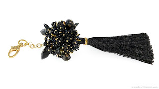 Sophisticated fluffy black beaded ball key holder
