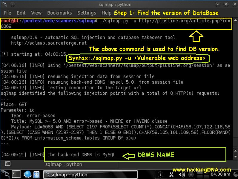 HackingDNA: Hack The Database with Backtrack 5