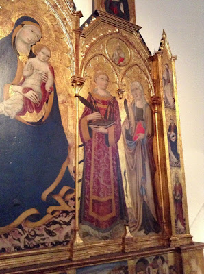 Pinacoteca di Siena: Madonna in trono con Bambino e Santi di Sano di Pietro: particolare di Sant'Anatolia