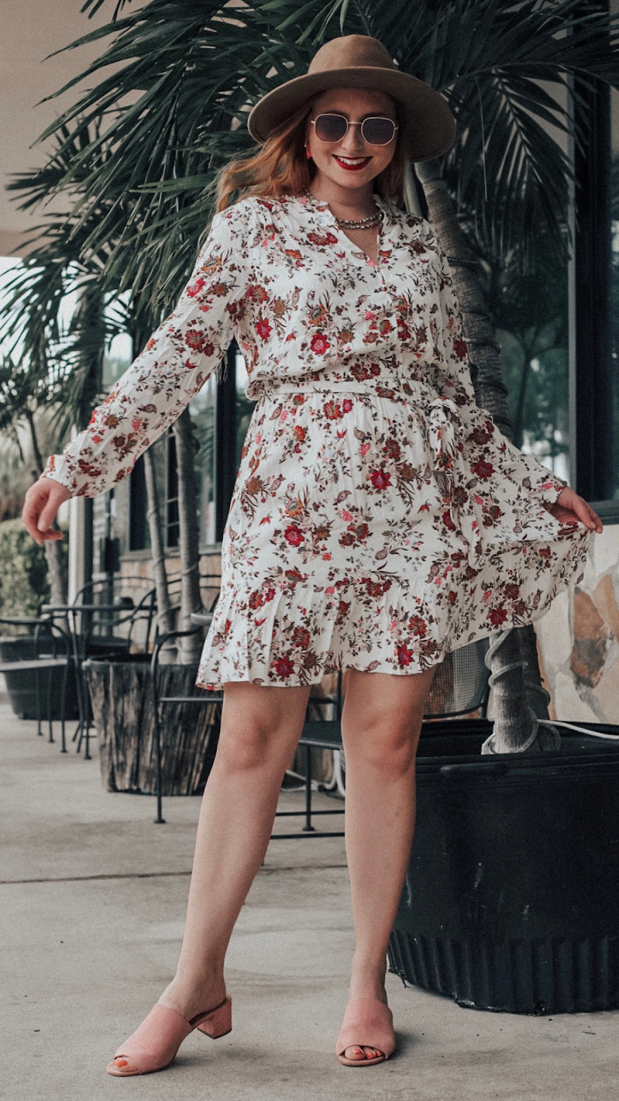 Work Appropriate LOFT Floral Ruffle Hem Dress From Summer into Fall 