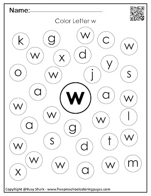 Letter W dot markers free preschool coloring pages ,learn alphabet ABC for toddlers