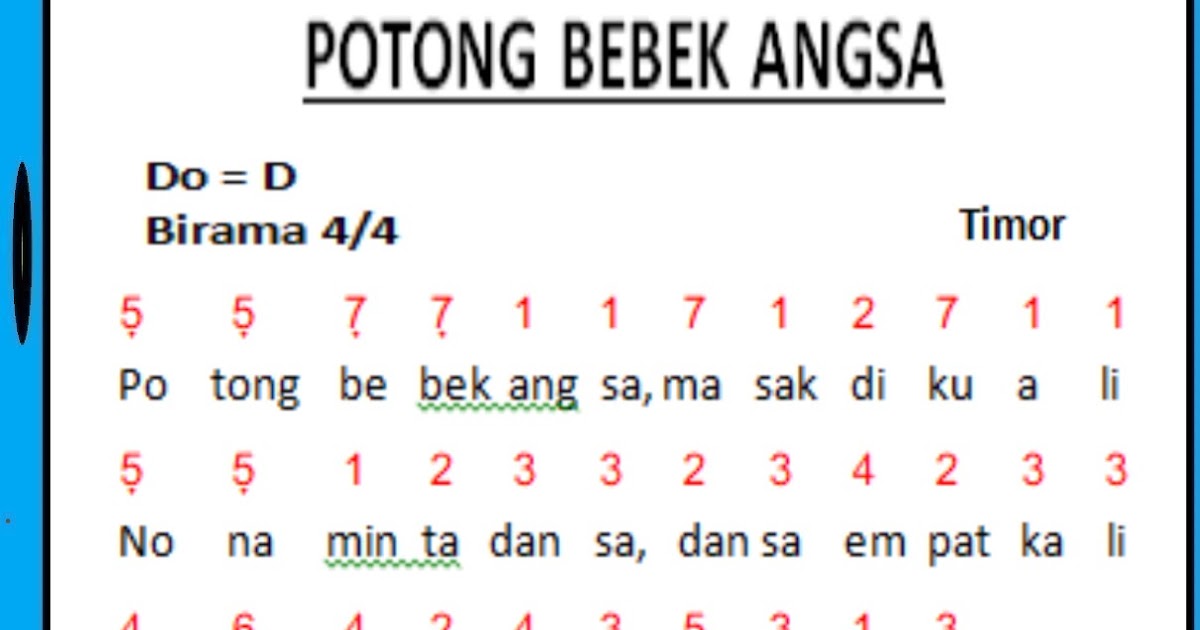 Not Angka Lagu Potong Bebek Angsa