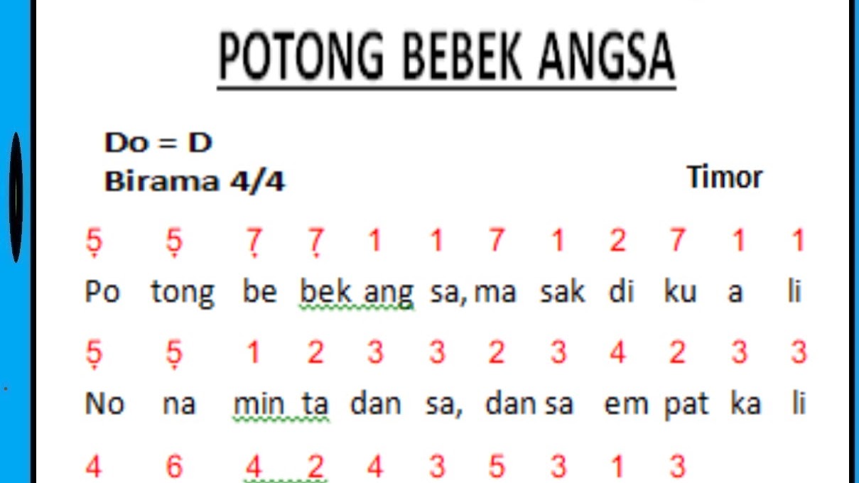 Not Angka Lagu Potong Bebek Angsa