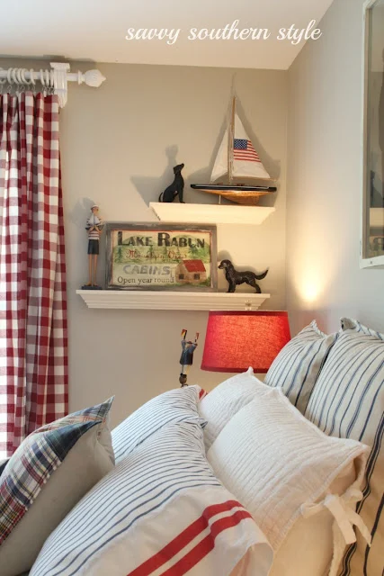 Nautical styled bedroom by Savvy Southern Style, featured at I Love That Junk