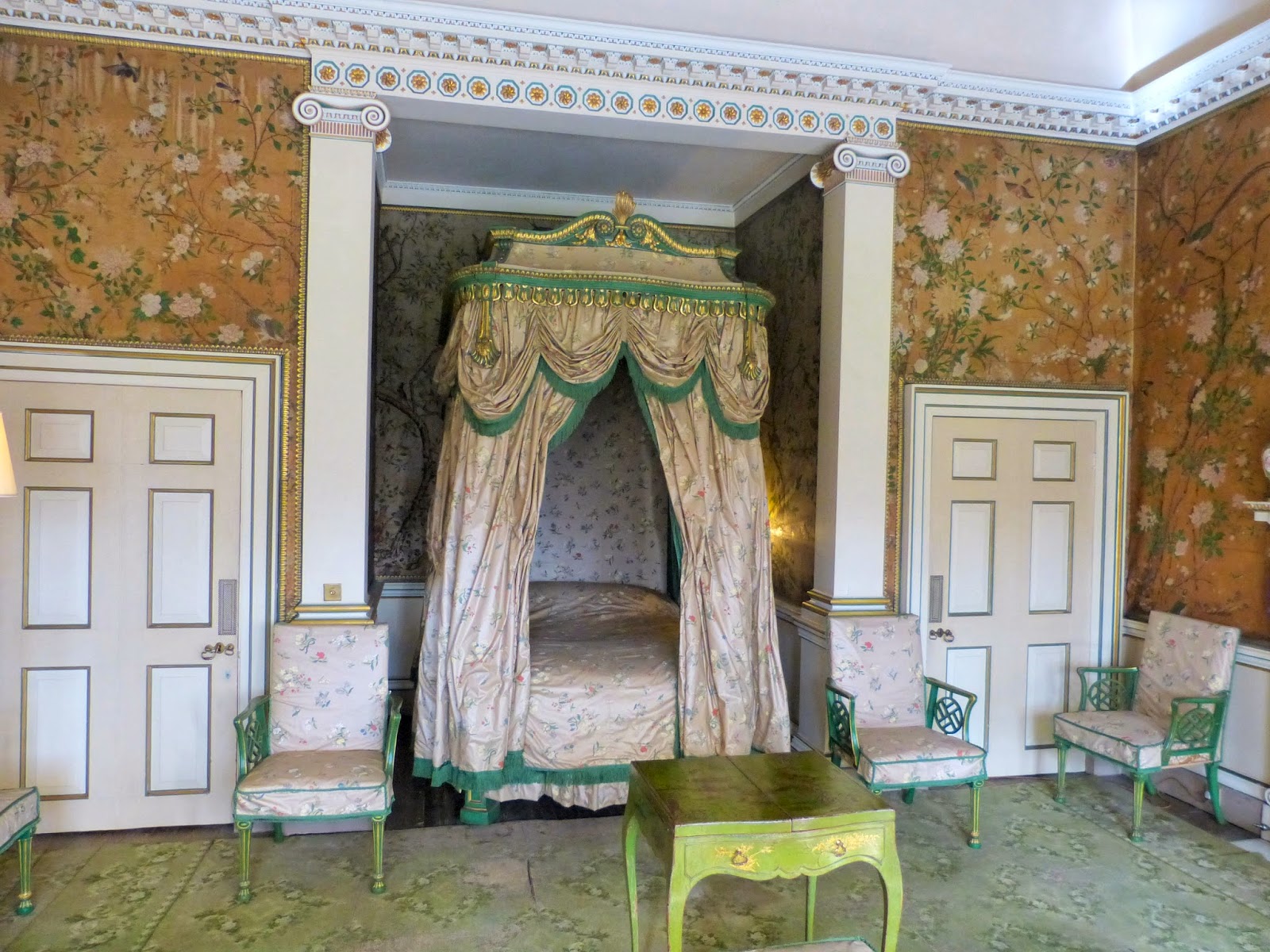 The State Dressing Room, Nostell Priory,  with green and gilt japanned chinoiserie furniture by Chippendale