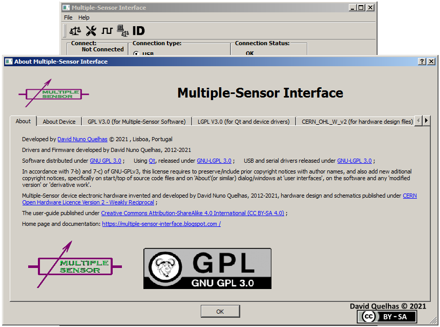 About window of Multiple Sensor Interface software