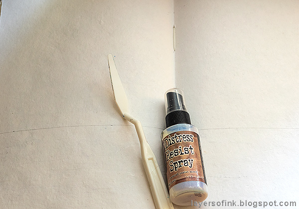 Layers of ink - Ocean Art Journal Page Tutorial by Anna-Karin Evaldsson. Apply the Distress Resist Spray.