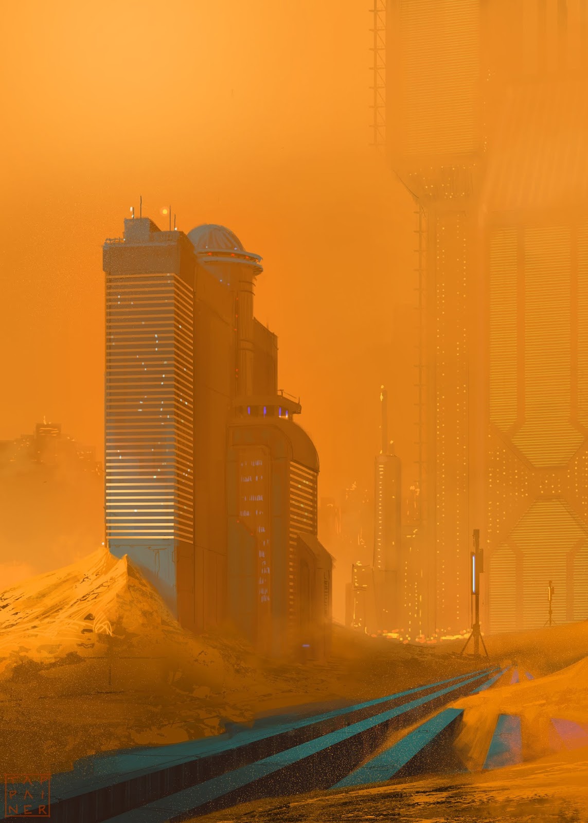 Sandstorm in a Martian city by Tappainer human Mars