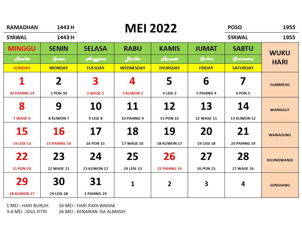 Kalender Bulan Mei 2022 dan Hari Peringatannya - Enkosa.Com - Informasi