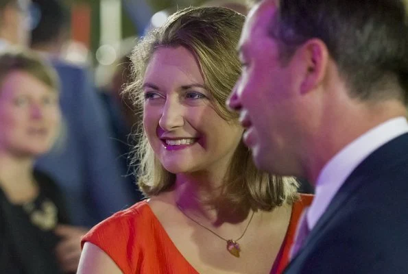 Prince Guillaume at Villa des Arts. Princess Stephanie wore Paule Ka Coral bow embellished midi dress