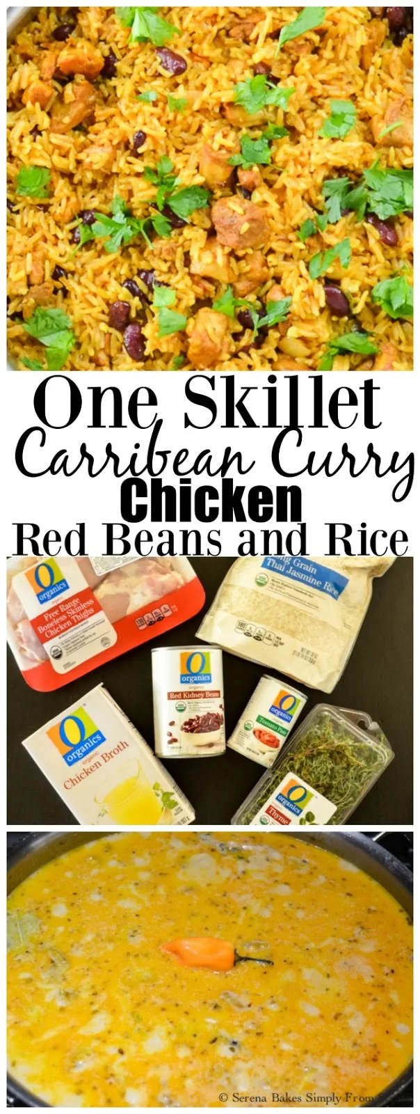 One Skillet Caribbean Curry Chicken Red Beans and Rice an easy dinner in under 30 minutes!  serenabakessimplyfromscratch.com