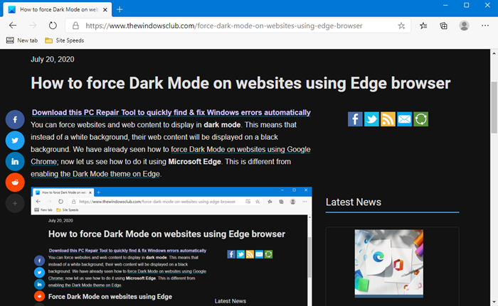 Как включить темный режим на веб-сайтах с помощью Edge