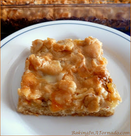 For a snack or for dessert, Apricot Bars have a cookie base, chewy dried apricots, nuts, 2 different kinds of baking chips and a caramelized topping | Recipe developed by www.BakingInATornado.com | #bake #recipe
