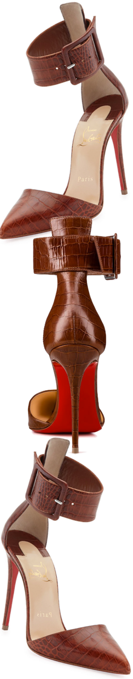 Christian Louboutin Harler Snake-Embossed Leather Red Sole Pump, Brown