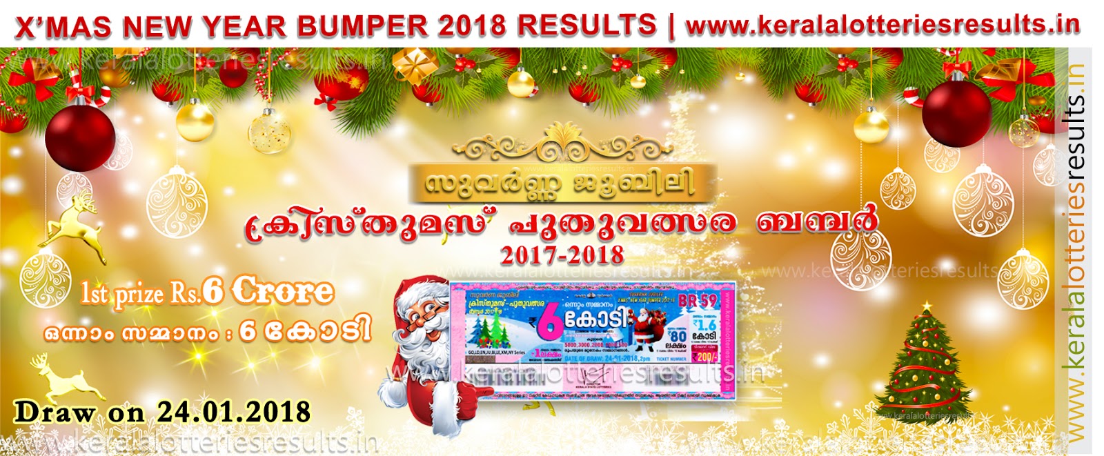Kerala 24012018 "Xmas New Year Bumper Lottery Results" BR59; Kerala Lottery Result LIVE
