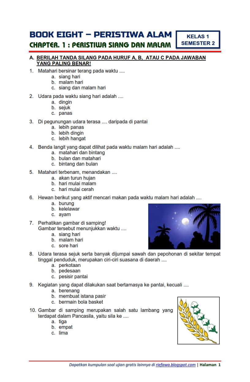 Download Soal Tematik Kelas 1 Tema 8 Peristiwa Alam Semester 2 Edisi