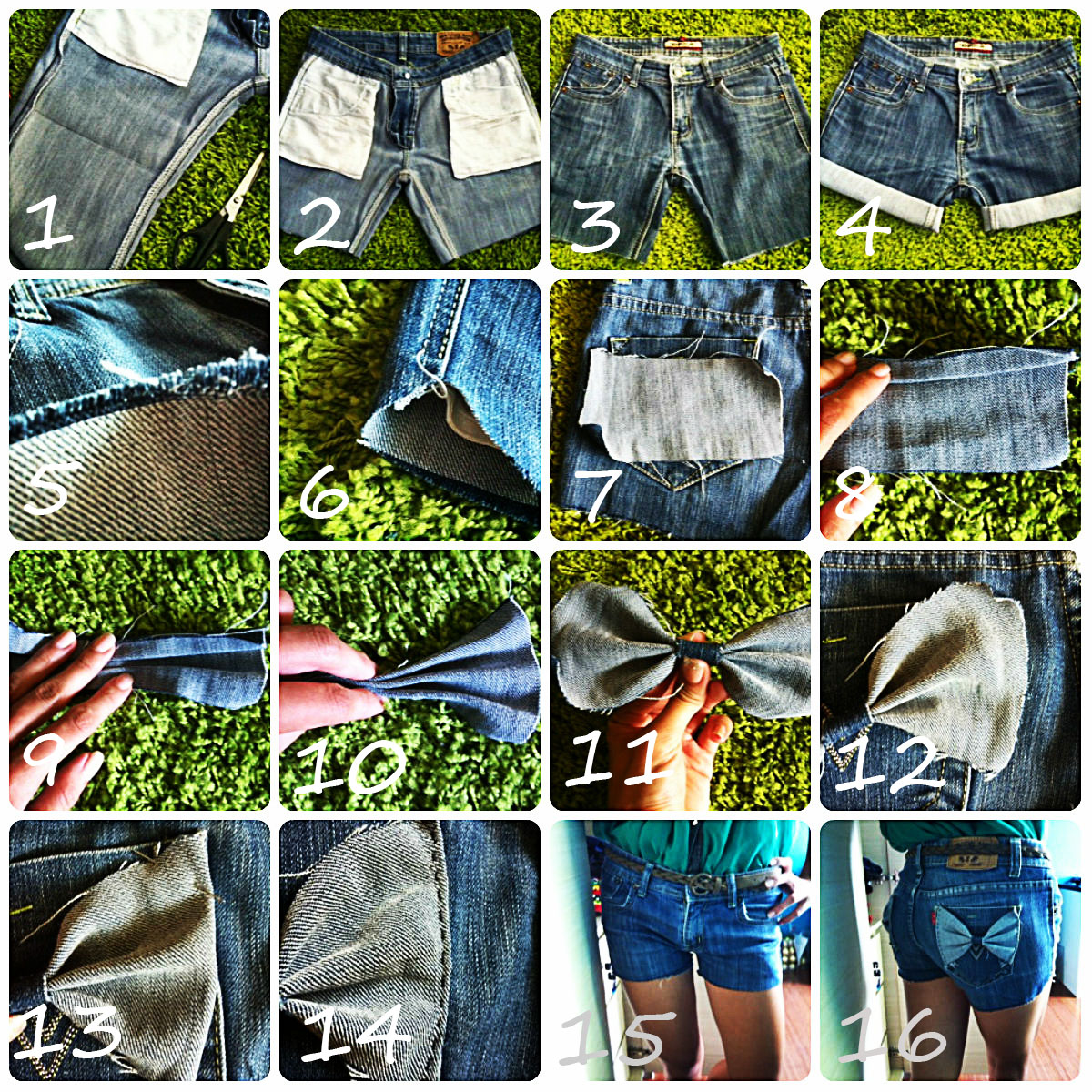 TheDIYroom: #1 DIY: Jeans to shorts with bow pockets