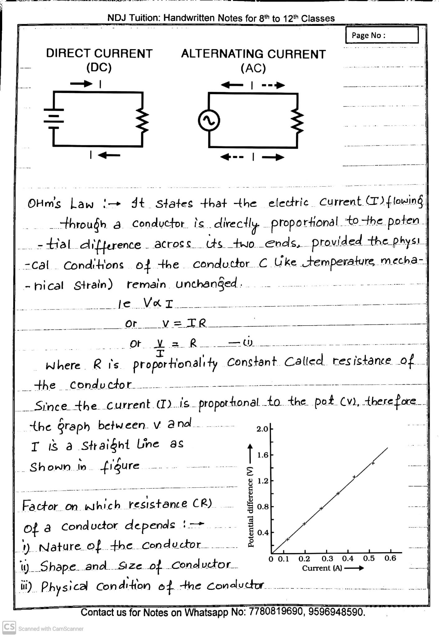 Current Electricity Class 12th Handwritten Notes CBSE NDJ Tuition