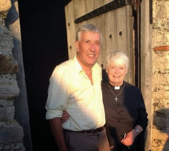 Trevor and Pam at St Peter-on-the-Wall August 2014