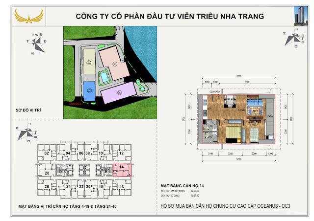 Mặt bằng căn 14 Chung Cư OC3 Viễn Triều Nha Trang