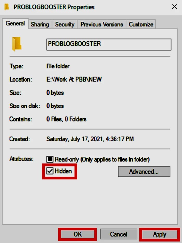 Folder hidden option Folder hidden option