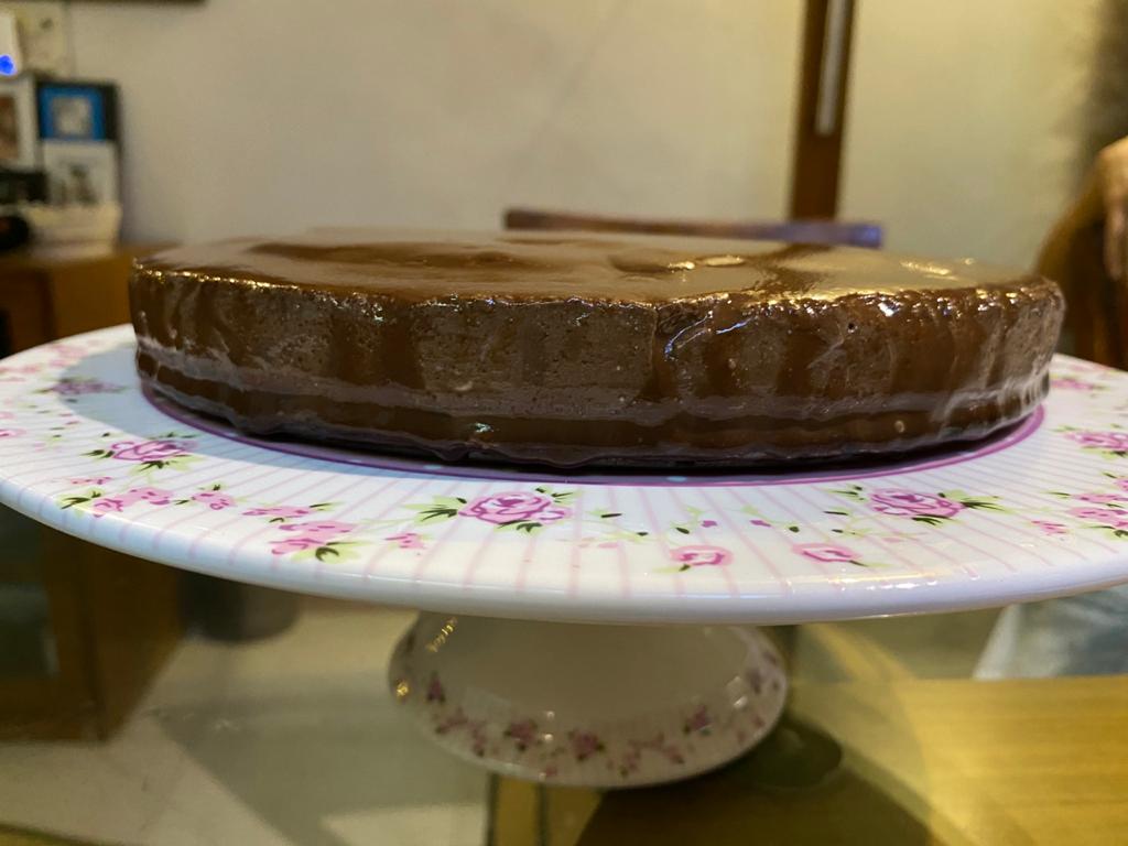 Eggless Brownie Mousse Cake with Mirror Glaze