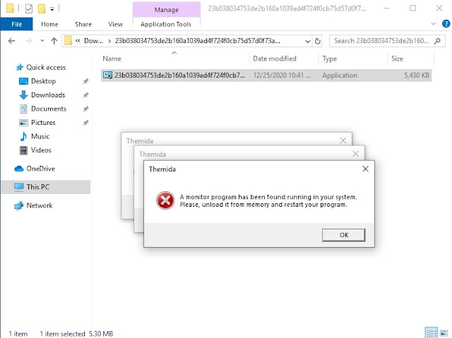 The 4_ico.exe virus will run three "Thermida" error messages
