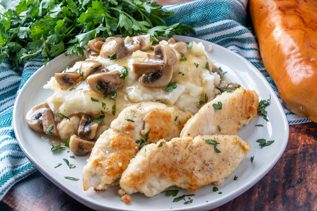 Pan Fried Chicken Tenderloins or Chicken Breasts with Mushroom Gravy Recipe