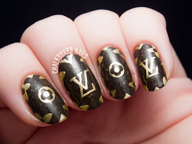 Louis Vuitton Pattern Freehand Nail Art by @chalkboardnails