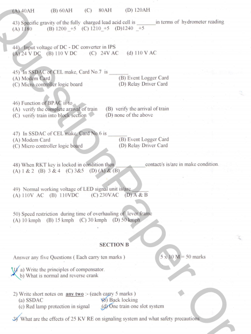 INDIAN RAILWAY QUESTION BANK Question Paper Signal And