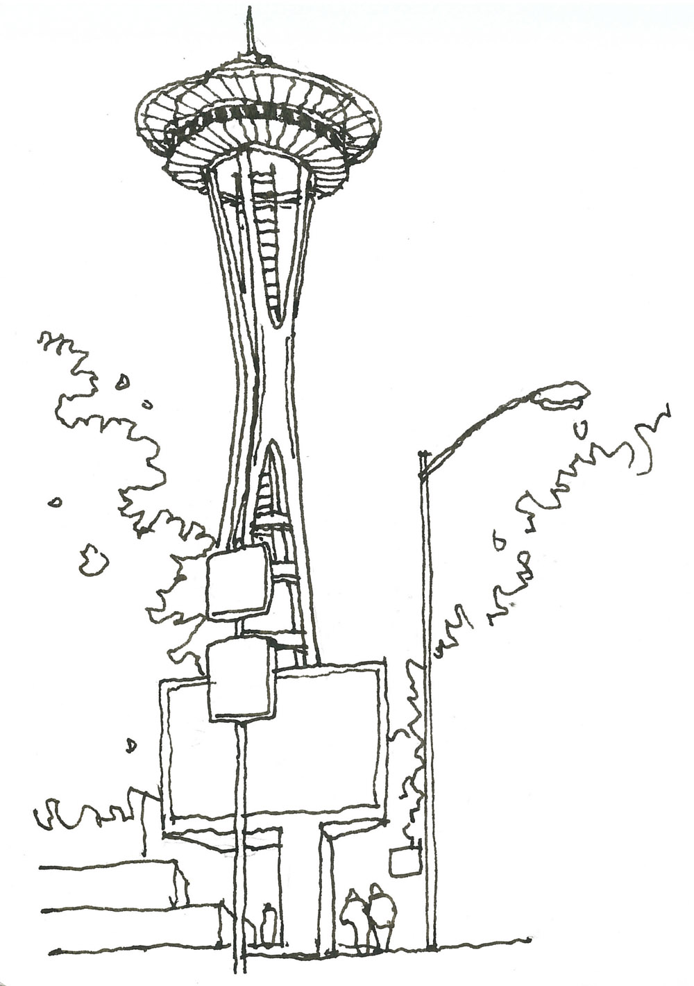 Seattle Space Needle Silhouette Sketch Coloring Page