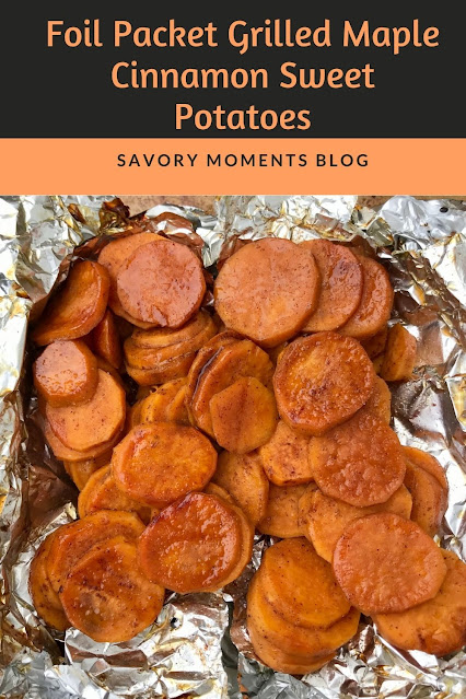 Opened foil packet showing the finished sweet potatoes.
