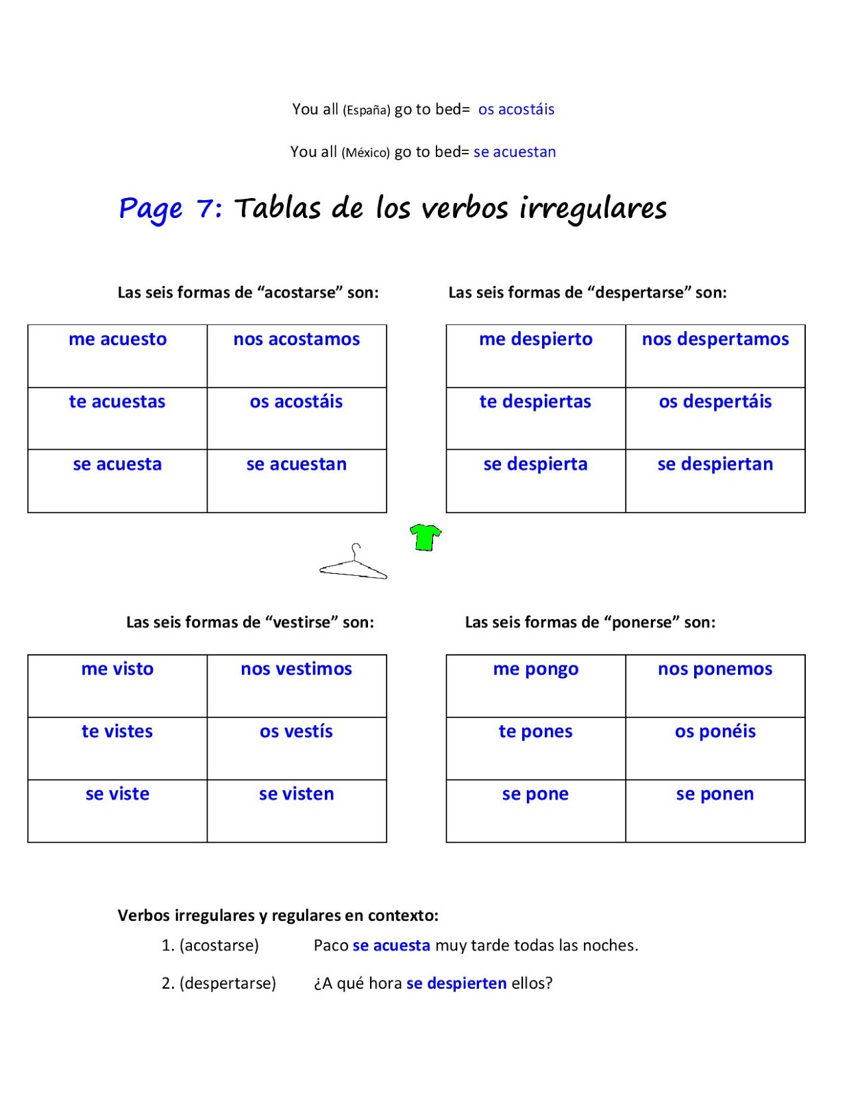 clases-de-espa-ol-answer-key-on-packet-given-tuesday-08-2015-reflexive-verbs