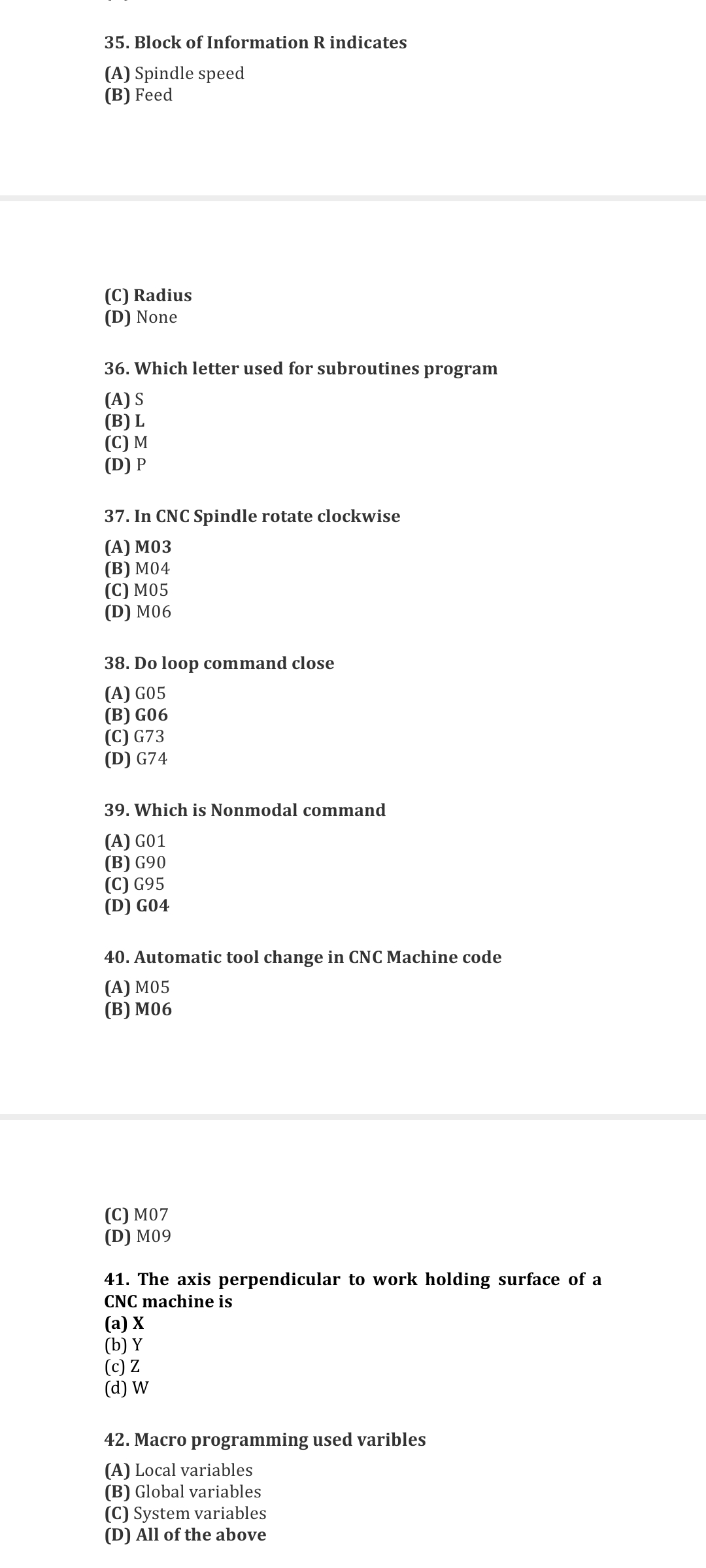 CNC MCQ ( Computer Numerical Control MCQ) CNC Machine And