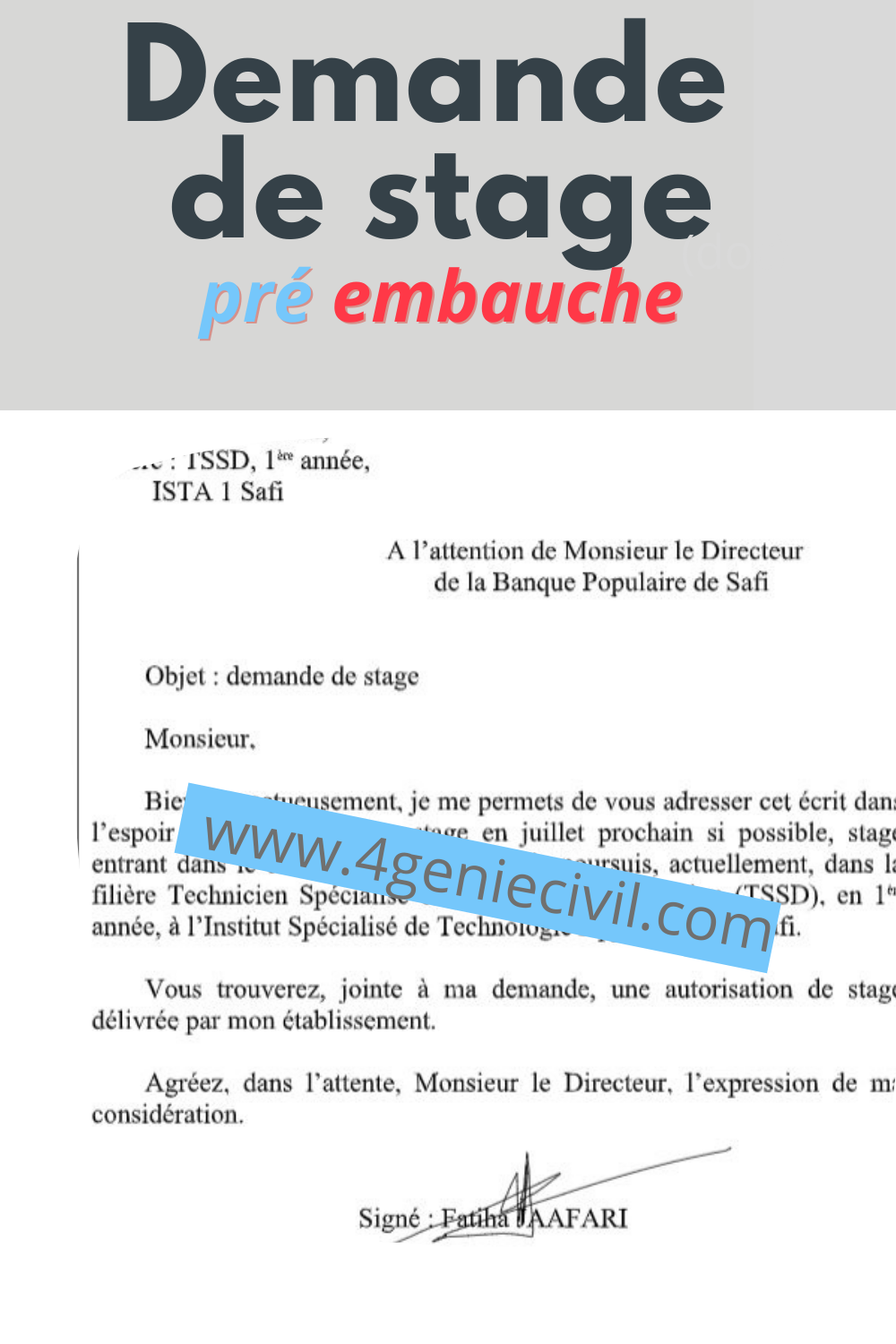 Exemple de lettre de demande de stage de pré embauche à télécharger en pdf.