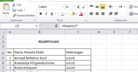 Rumus Menampilkan Data dari Sheet Berbeda Harian Madrasah