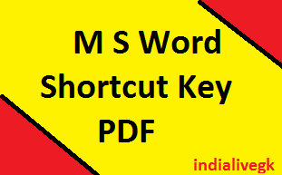 M.S.  Word Shortcut Key In Gujarati PDF