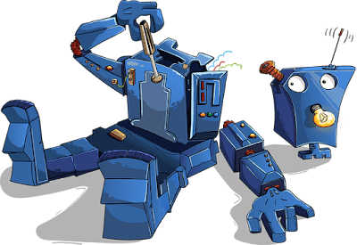 Future scope of robotics and Challenges, Opportunities 16 A blue robot trying to repair itself "Future Scope of robotics"