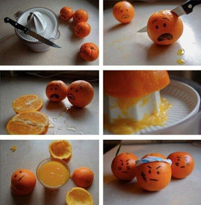 Oranges Being Horrified at Being Cut and Juiced