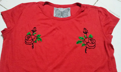 Diy, embroidery rose tshirt