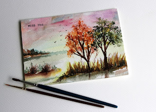 season,autumn,missyou,naturetrees,scenery,illustration,minipainting,birds,view,scene,watercolor,artwork
