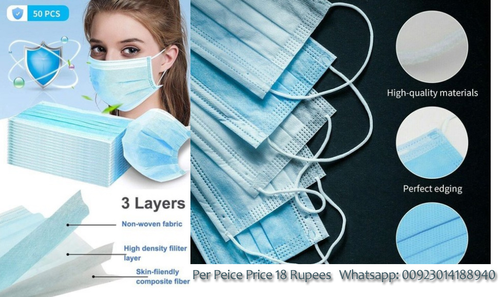 3 Ply Surgical Masks in Pakistan 3Protection Layers 3Ply Mask with Elastic