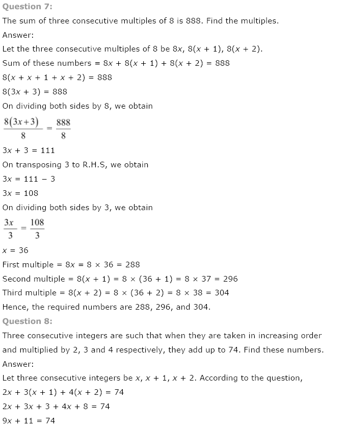 NCERT Solutions for Class 8 Maths Chapter 2 Linear Equations in One Variable