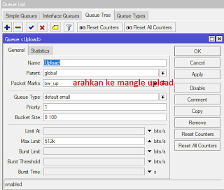 Konfigurasi Queue Tree Untuk Pisah Trafik Upload