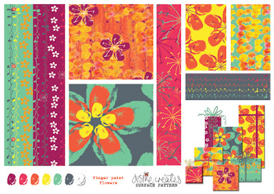Finger+Paint+Flowers+Giftwrap+Collection+ +Justine+Aldersey Williams Pattern course showcase part 2 - Module 2 (Jan 2012)