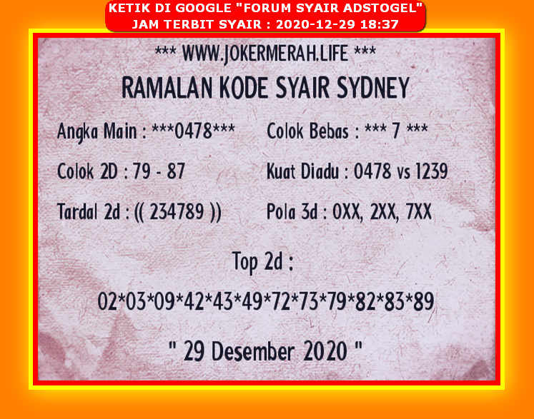 Forum Syair Adstogel Sdy 29 Desember 2020