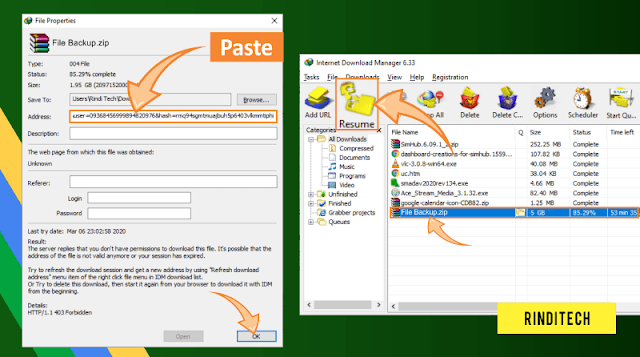 Cara FIX Error Cannot Resume Downloading the file di IDM